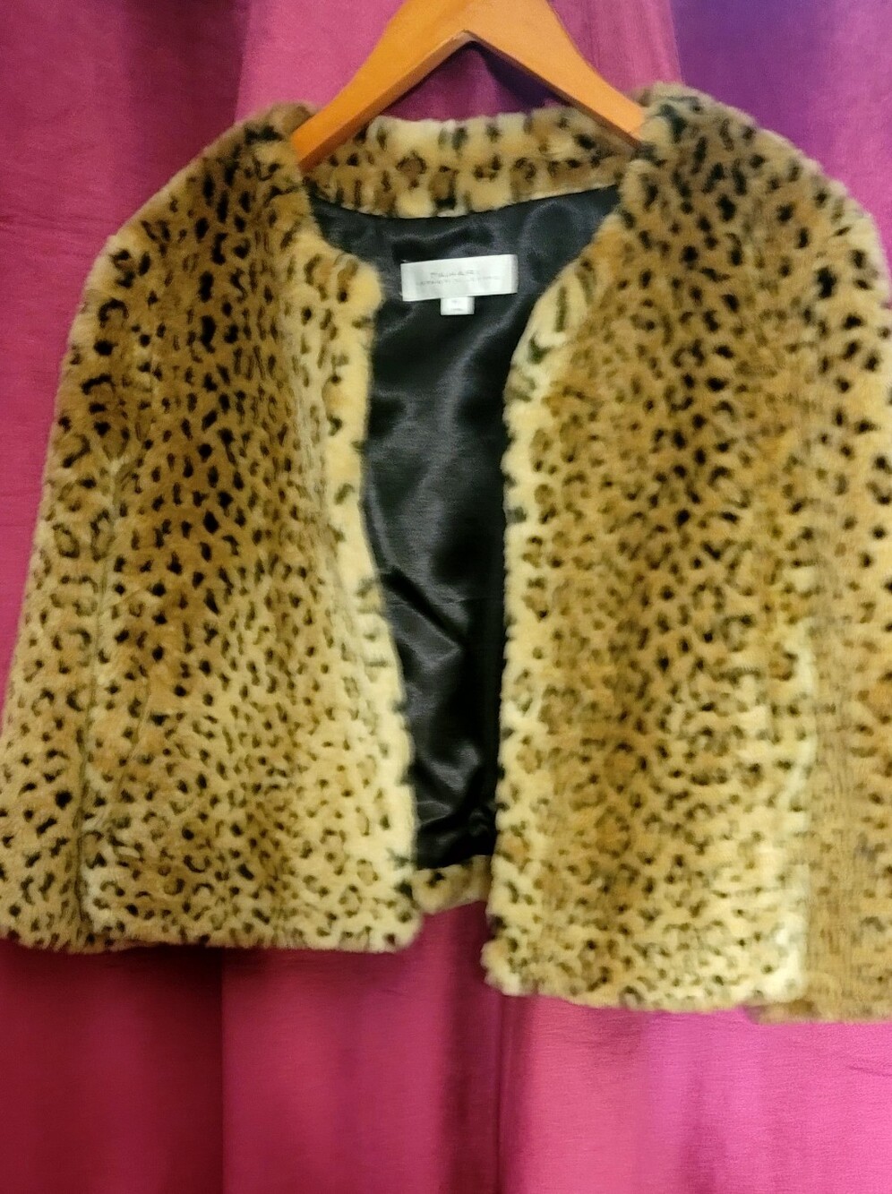 Tahari Faux Fur Leopard Print Cropped Coat - Tan